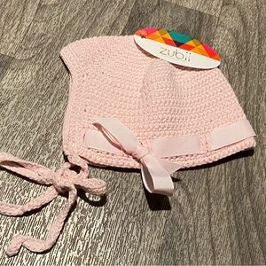 NWT girl’s boutique crochet pink baby hat bonnet by Zumbii